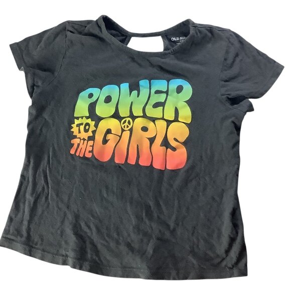 Old Navy Girls Black Graphic Tee "Power To The Girls" Design Short Sleeve M (8) - Picture 1 of 8